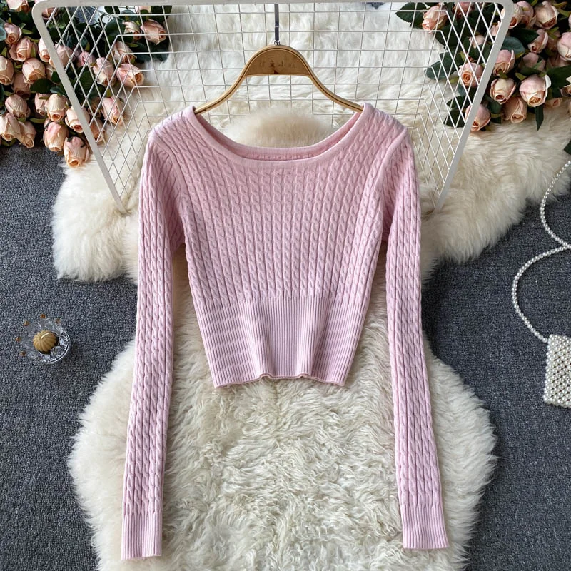 Long sleeved slim fit knit sweater  1599 Boat Neck Shawl Collar Notched Collar