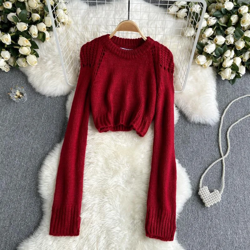 Long sleeved sweater female autumn new hollow out design 1600 Elasticated Padded Insulated Long sleeved sweater female autumn new hollow out design 1600 Elasticated Padded Insulated