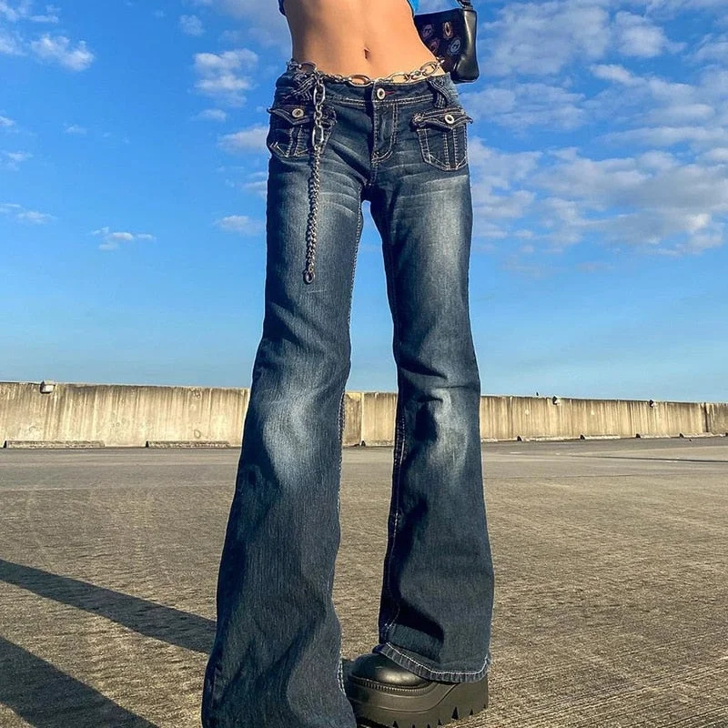 Low Waist Denim Jeans women Vintage Cute Chic Straight Pants wide leg Stylish Acid-Wash Jeans
