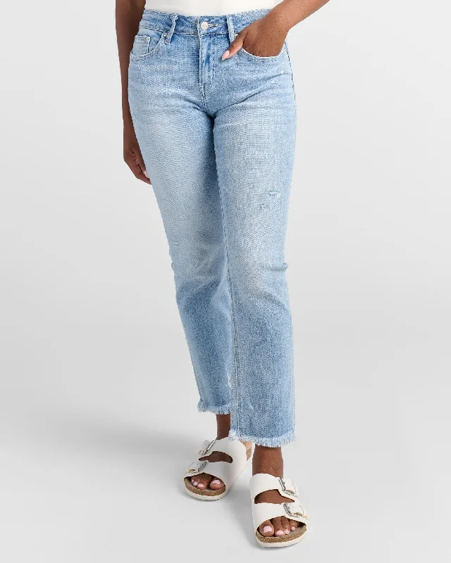Mid Rise Cigarette Cropped Jeans Cozy Relaxed Fit Denim Jeans