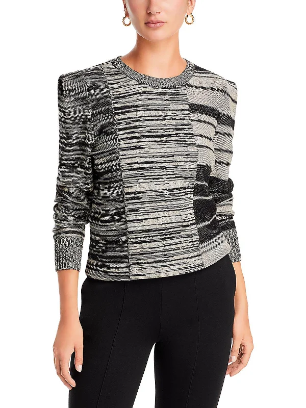 Mixed Musings Womens Cotton Blend Striped Crewneck Sweater High Neck Crew Neck V-Neck