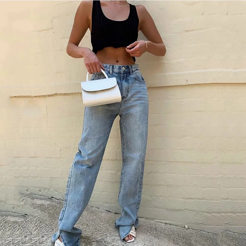 Washed Denim Pants Jeans Women Boyfriend Jeans Casual Pants Stylish Acid-Wash Jeans