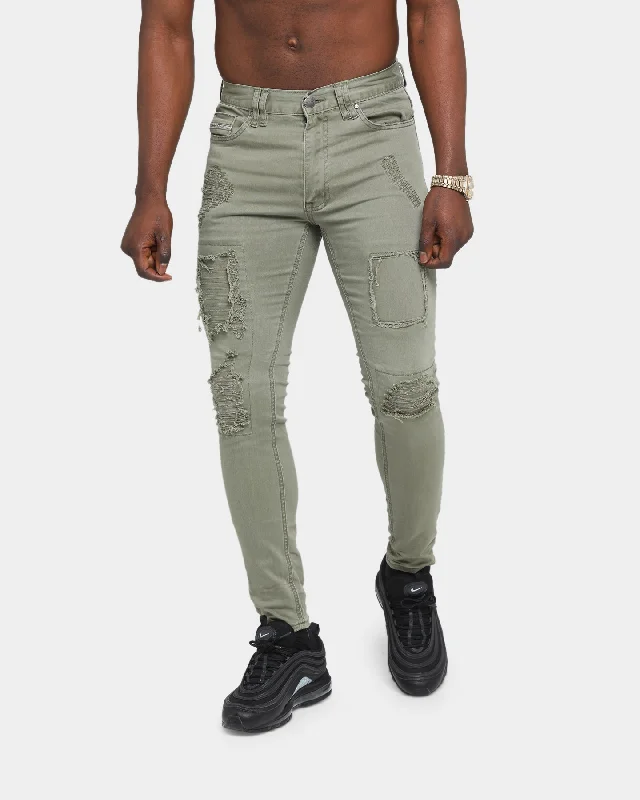 Nena And Pasadena Doomsday Skinny Jean Khaki Fashionable Raw Edge Jeans