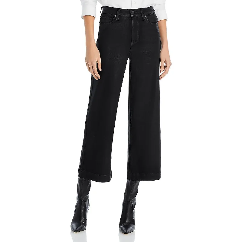 Paige Womens Anessa High Rise Shimmer Wide Leg Jeans Chic Ripped Jeans