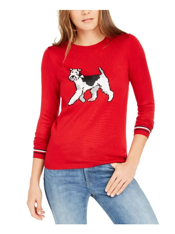 Petites Terrier Womens Crew Neck Holiday Pullover Sweater Terry Blend Velvet Blend Canvas Blend