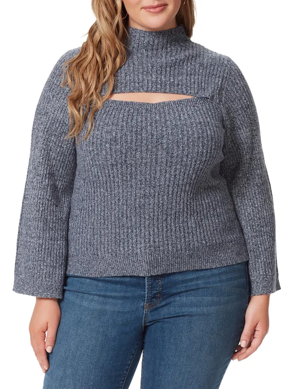 Plus Womens Funnel Neck Long Sleeve Pullover Sweater Boxy Sweater Fitted Sweater A-Line
