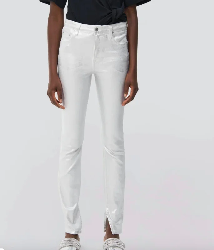 Rae High Rise Coated Jeans In Silver Trendy Low-Rise Slim Jeans