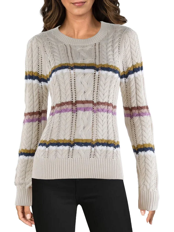 Rossini Womens Open Stitch Crewneck Pullover Sweater Graphic Sweater Embroidered Appliqued