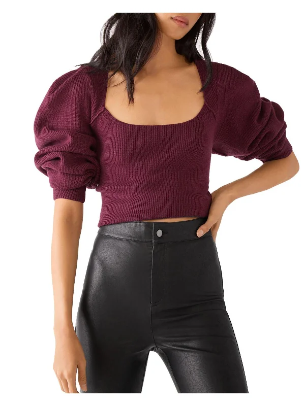 Saffron Womens Ribbed Short Crop Sweater Fitted Slim Tailored