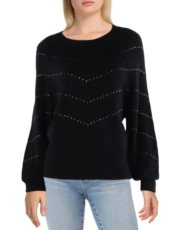 Shooting Stars Womens Knit Embellished Pullover Sweater Open Front Closed Front Wrap Front