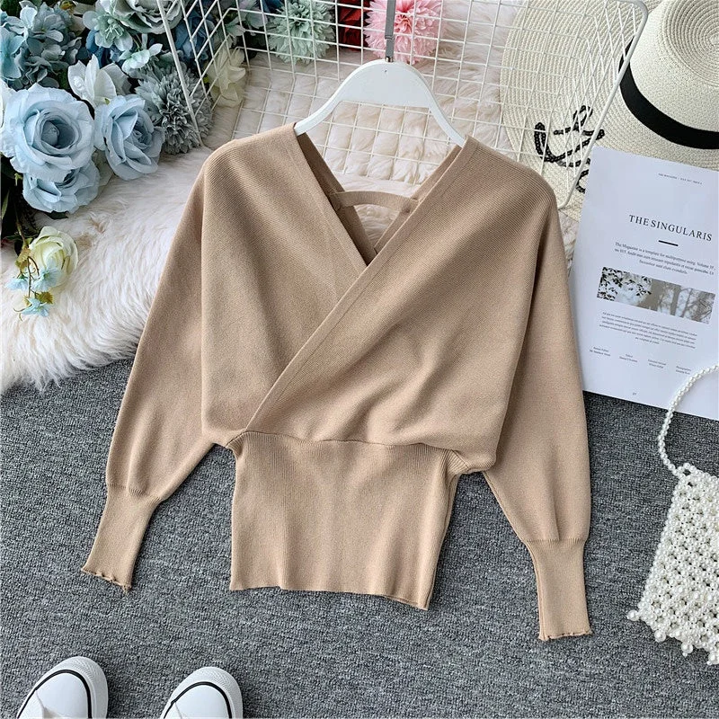 Slim waist cropped top sweater  1628 Cable Knit Ribbed Knit Lace Knit