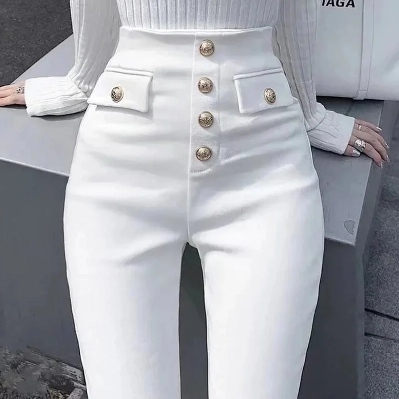 Slim Women Skinny Pencil Jeans Button Plus Size S-3XL Mom Denim Pants Fashionable Distressed Jeans