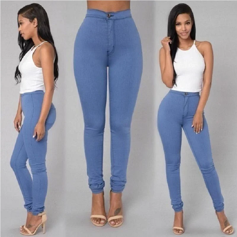 Solid Color Skinny Jeans Woman White Black High Waist Render Jeans Vintage Casual Skinny Fit Jeans