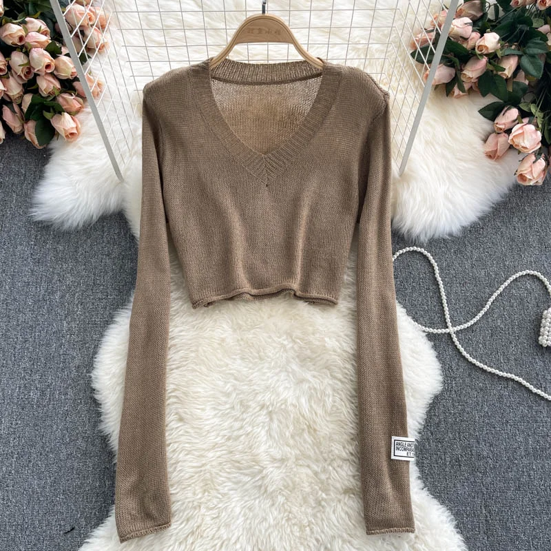 Solid V-neck slim high waist sweater female  1609 Satin Blend Silk Blend Wool Blend