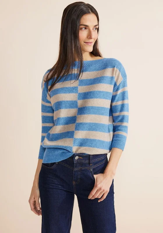 Street One Sweater Striped Print, Blue Herringbone Houndstooth Plaid