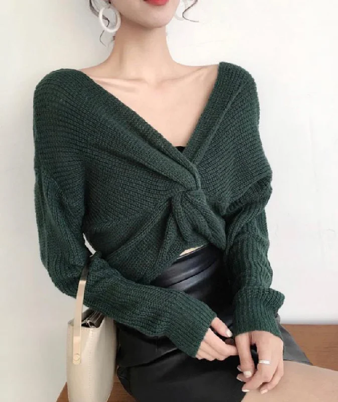 Stylish v neck long sleeve sweater  118 Neon Metallic Matte