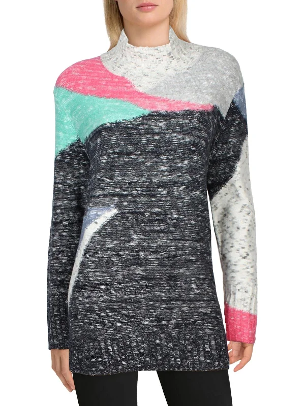 Sun Turn Mix Womens Colorblock Pullover Mock Turtleneck Sweater Plaid Sweater Polka Dot Checkered
