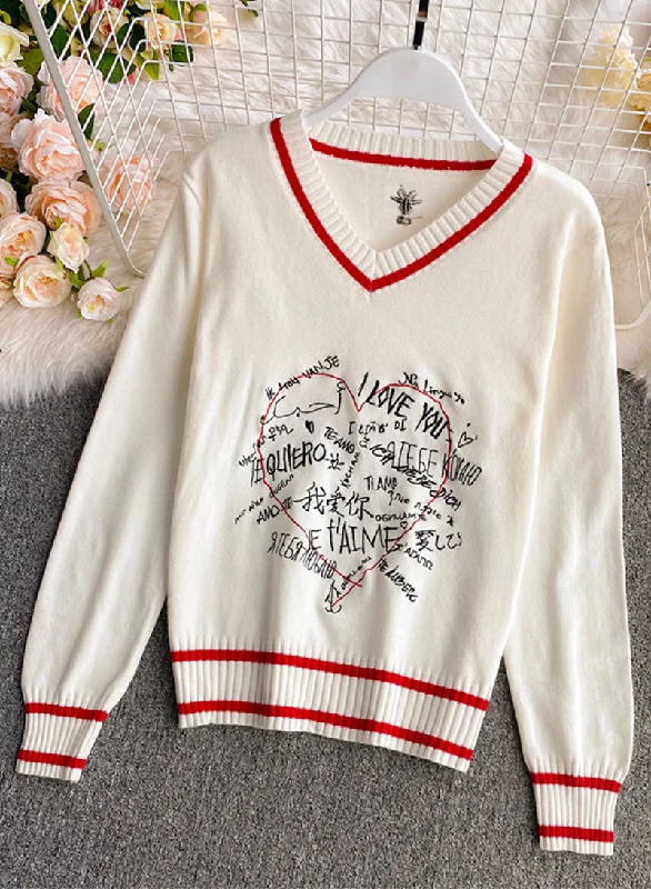 Sweater long sleeve multilingual "I love you" sweater  091 Real Fur Shearling Chenille