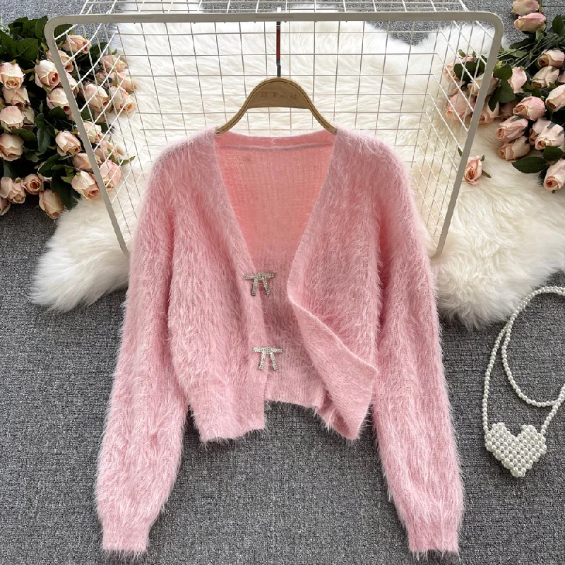 Sweet temperament imitation mink hair high waist short sweater coat 1620 Handmade Hand-knitted Hand-woven Sweet temperament imitation mink hair high waist short sweater coat 1620 Handmade Hand-knitted Hand-woven