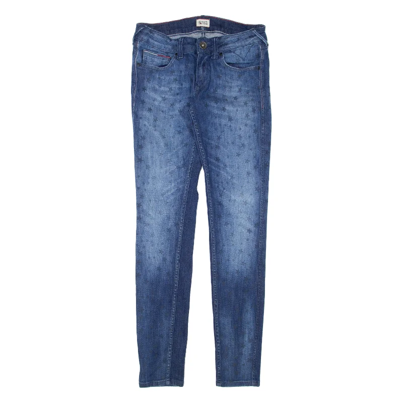 TOMMY HILFIGER Sophie Star Print Jeans Blue Denim Slim Skinny Stone Wash Womens W28 L32 Fashionable Button-Front Jeans