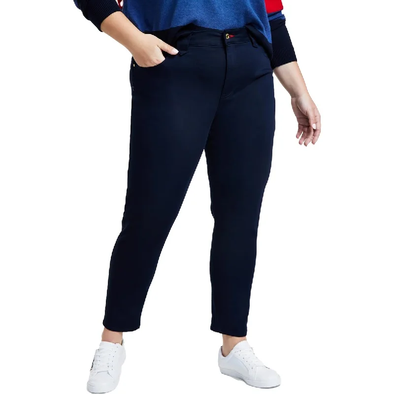 Tommy Hilfiger Womens Plus Sateen Logo Ankle Jeans Stylish High-Waist Skinny Denim