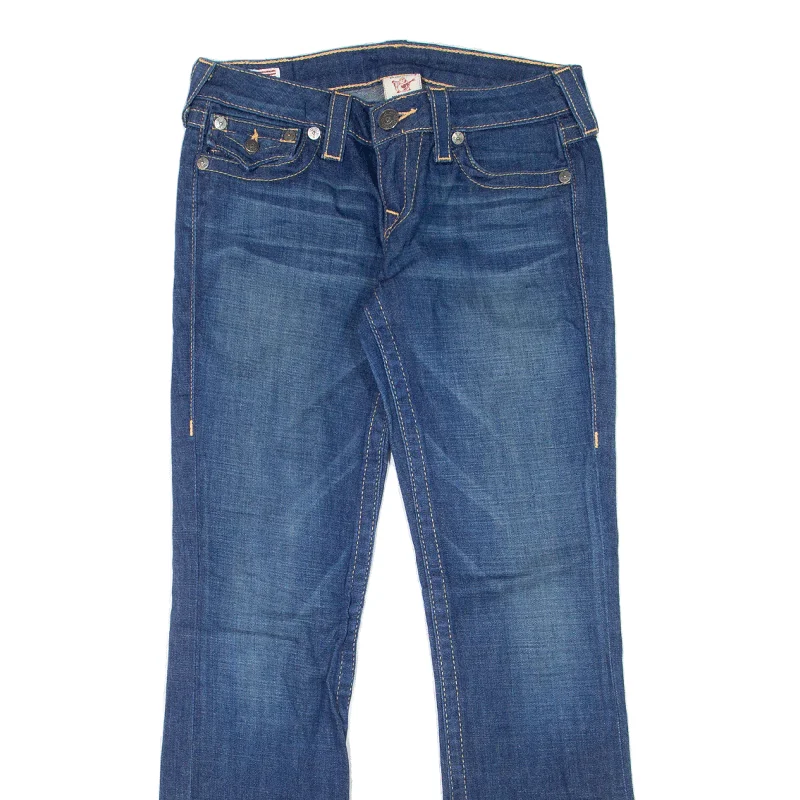 TRUE RELIGION Jeans Blue Denim Slim Straight Stone Wash Womens W27 L30 Elegant Raw Hem Jeans