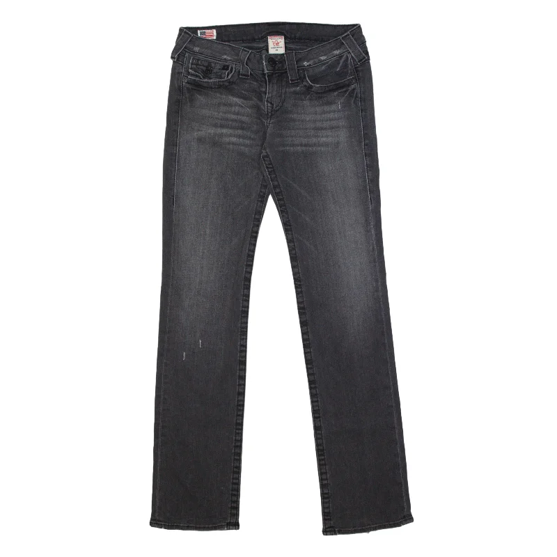 TRUE RELIGION Y2K Low Jeans Black Denim Slim Straight Charcoal Wash Womens W29 L32 Trendy Pleated Waist Jeans TRUE RELIGION Y2K Low Jeans Black Denim Slim Straight Charcoal Wash Womens W29 L32 Trendy Pleated Waist Jeans