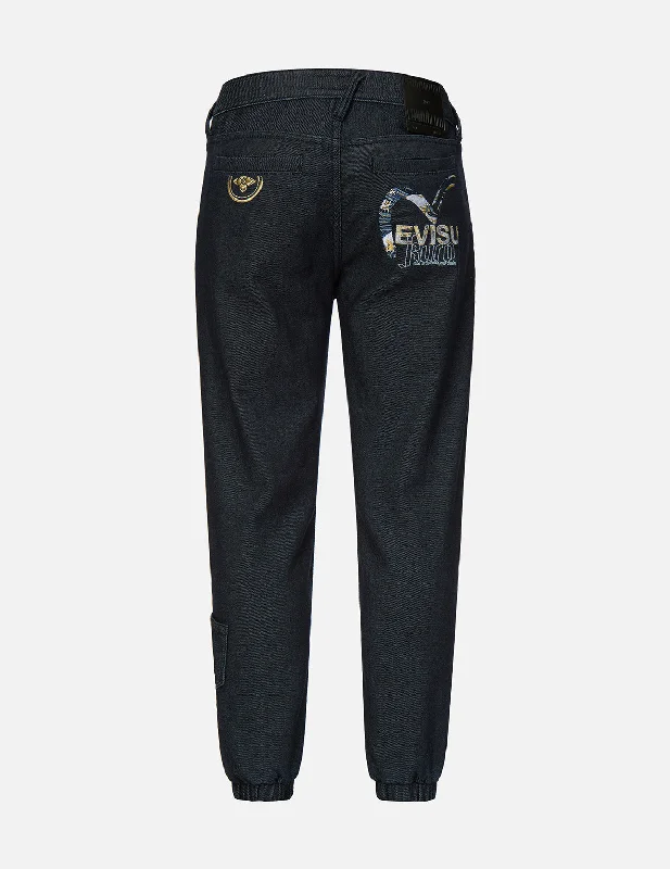 Ukiyo-E Infused Seagull Embroidered Jogger Jeans Stylish Plus Size Denim Jeans