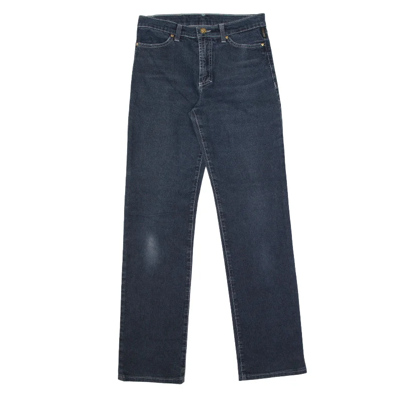 VERSACE Jeans Blue Denim Slim Straight Womens W27 L30 Chic Double Waistband Jeans