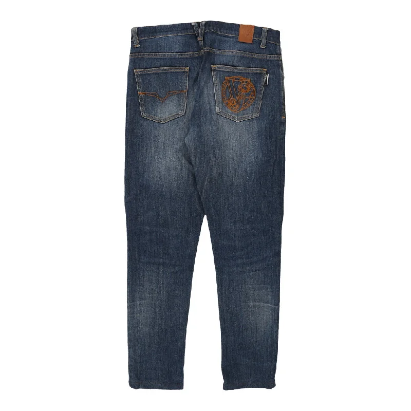 Versace Skinny Fit Jeans - 33W UK 14 Blue Cotton Fashionable Vintage Wash Jeans
