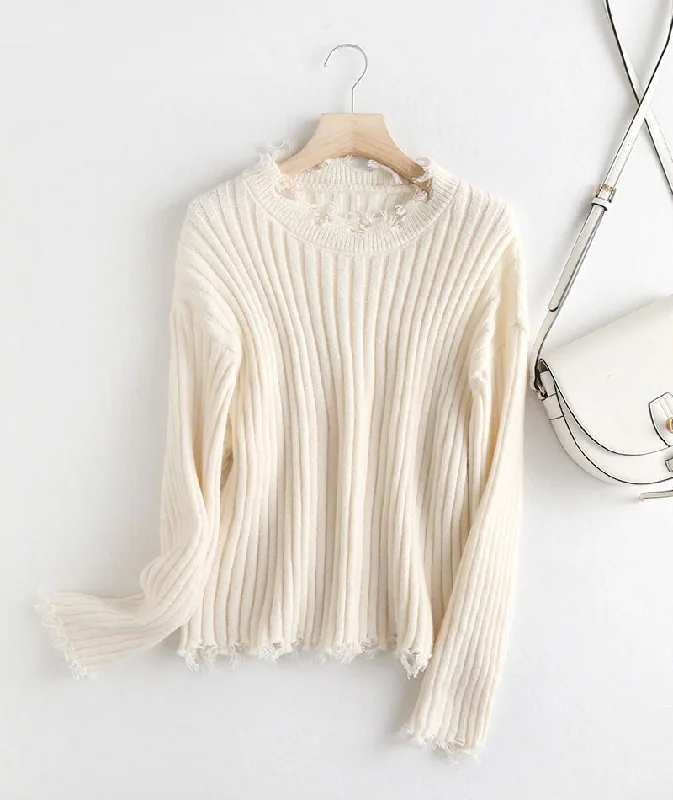 White fringed sweater white long-sleeved sweater top  110 Sequined Glittery Shiny
