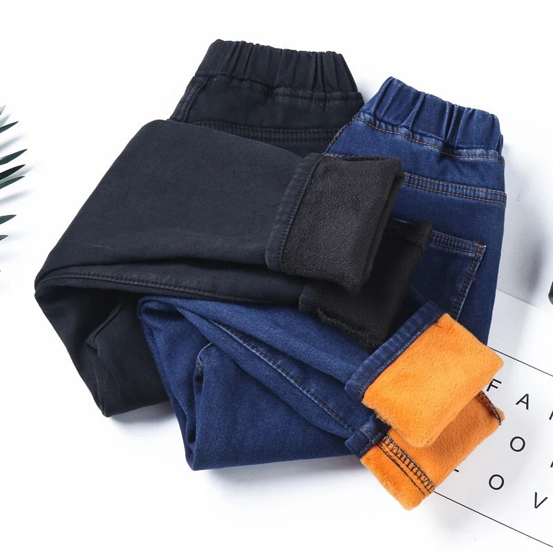 Winter Female Thick Fleece Velvet Fleece Warm Women Skinny Jeans Trousers Classic Black Denim Jeans