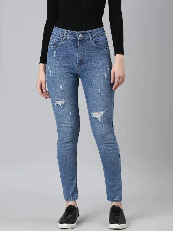 Women Blue Solid Regular Fit Denim Jeans-GZ-5511-1-Blue Chic Dark-Wash Skinny Jeans