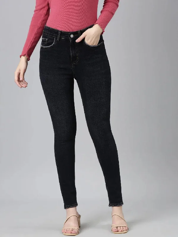 Women Charcoal Solid Skinny Fit Denim Jeans-GZ-5074-Charcoal Cozy Stretch High-Waist Jeans