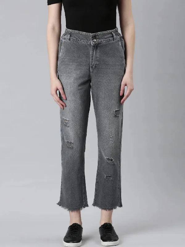 Women Grey Solid Boyfriend Fit Denim Jeans-IM-9980-Grey Fashionable Slim Fit Jeans
