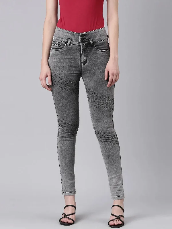 Women Grey Solid Slim Fit Denim Jeans-LT-105451-Grey Trendy Colored Denim Jeans