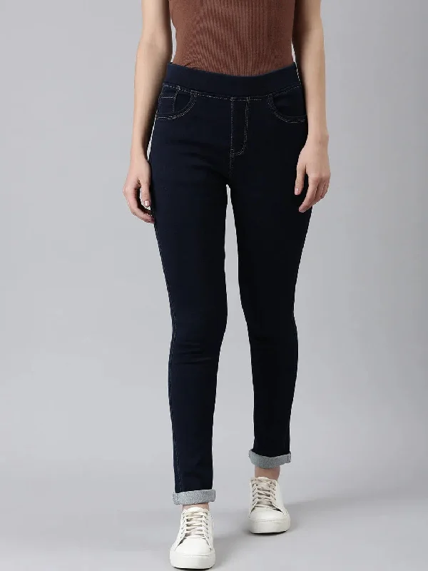 Women Navy Blue Solid Skinny Fit Denim Jeans-LT-J-262-Navyblue Comfortable Zip-Fly Denim Jeans