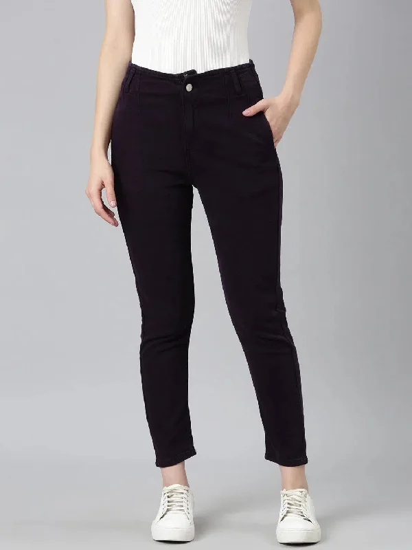 Women Purple Solid Slim Fit Denim Jeans-GZ-5562-Purple Comfortable Faded High-Rise Jeans