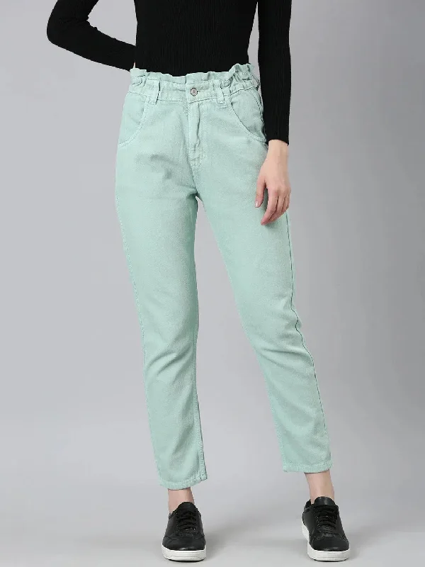 Women Sea Green Solid Regular Fit Denim Jeans-GZ-5550-Seagreen Fashionable Bootcut Jeans