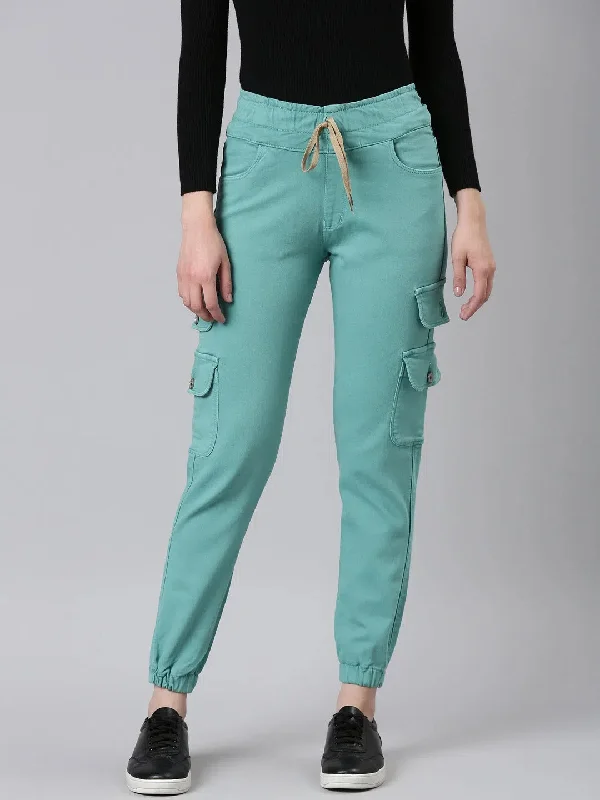 Women Turquoise Blue Solid Regular Fit Denim Jeans-GZ-CARGO-Turquoiseblue Fashionable Relaxed Fit Denim