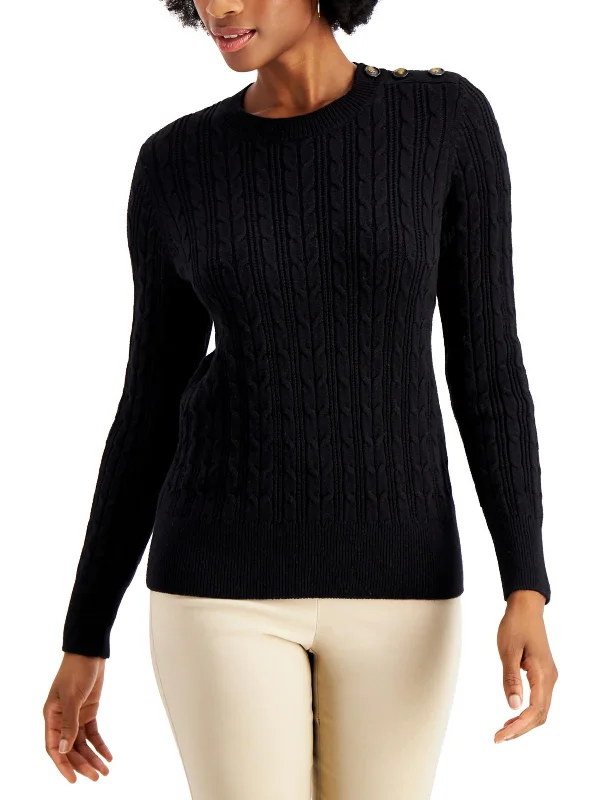 Womens Cable Knit Pullover Crewneck Sweater Elegant Classic Vintage