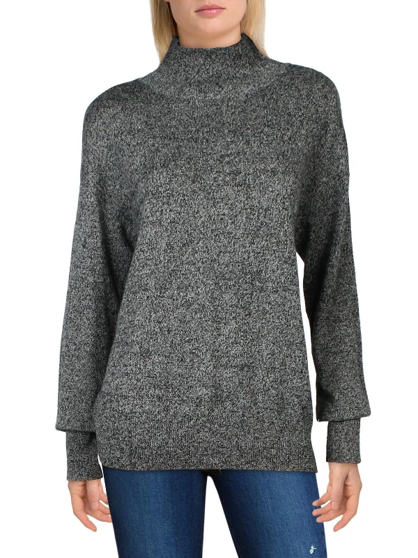Womens Cashmere Knit Mock Turtleneck Sweater Silk Blend Satin Velvet