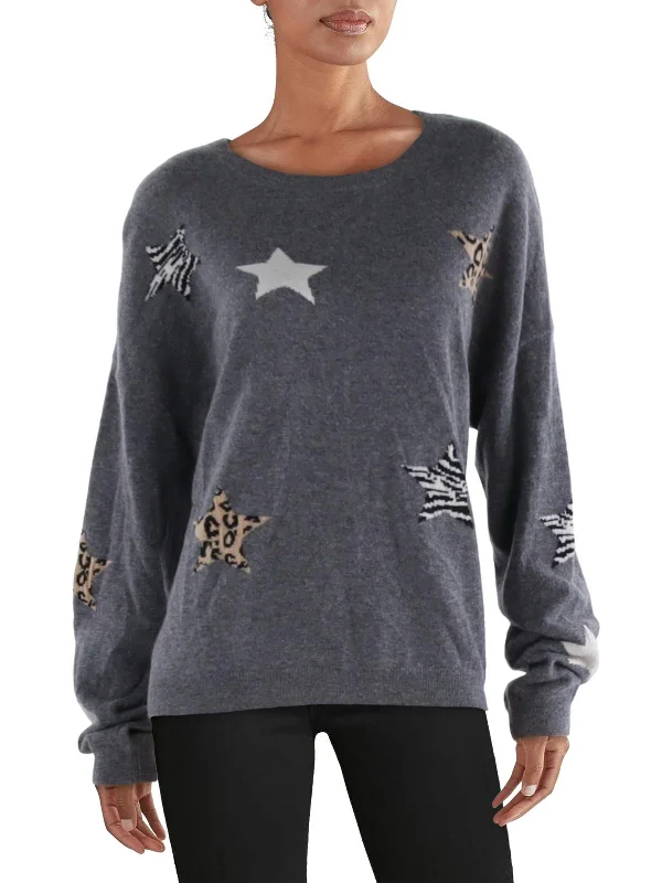 Womens Cashmere Printed Crewneck Sweater Plaid Sweater Polka Dot Checkered