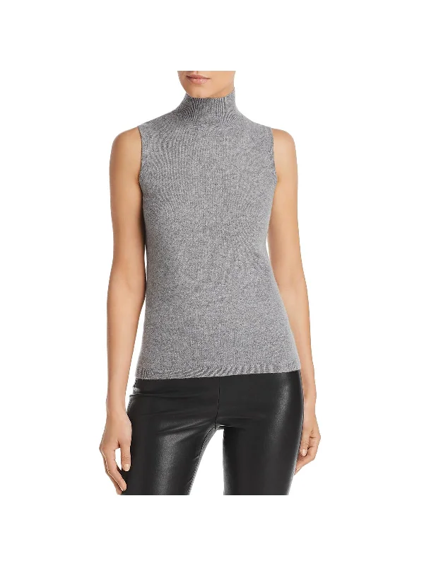 Womens Cashmere Ribbed Trim Tank Top Sweater Soft Cozy Warm