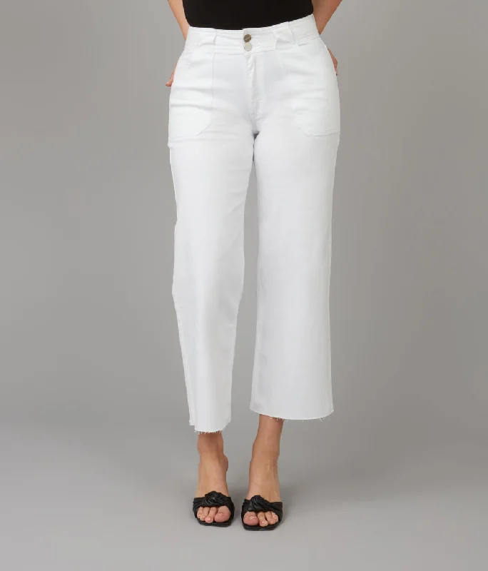 Women's COLETTE-WHT High Rise Wide Leg Jeans Elegant Raw Hem Jeans