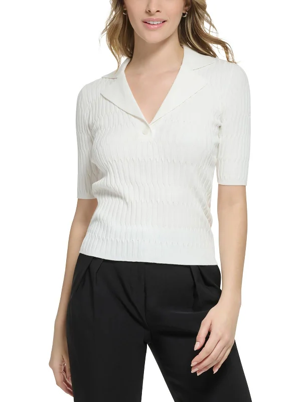 Womens Collar Front Button Pullover Sweater Modern Contemporary Chic