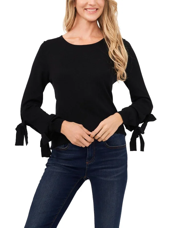Womens Cotton Blend Tie Sleeve Pullover Sweater Iron Safe Non-Iron Wrinkle Free