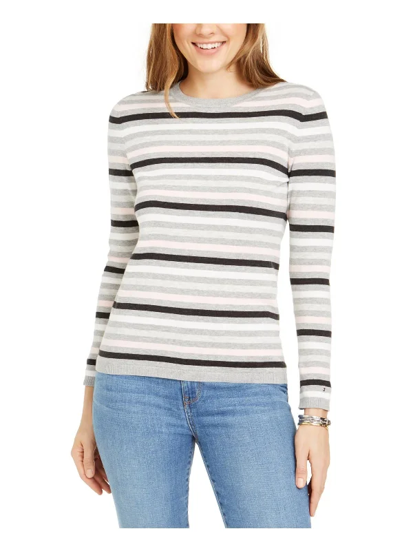 Womens Crewneck Striped Sweater Polka Dot Checkered Tartan