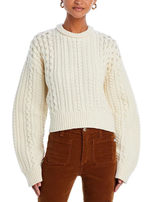 Womens Crochet Creweck Pullover Sweater Oversized Loose Flowy