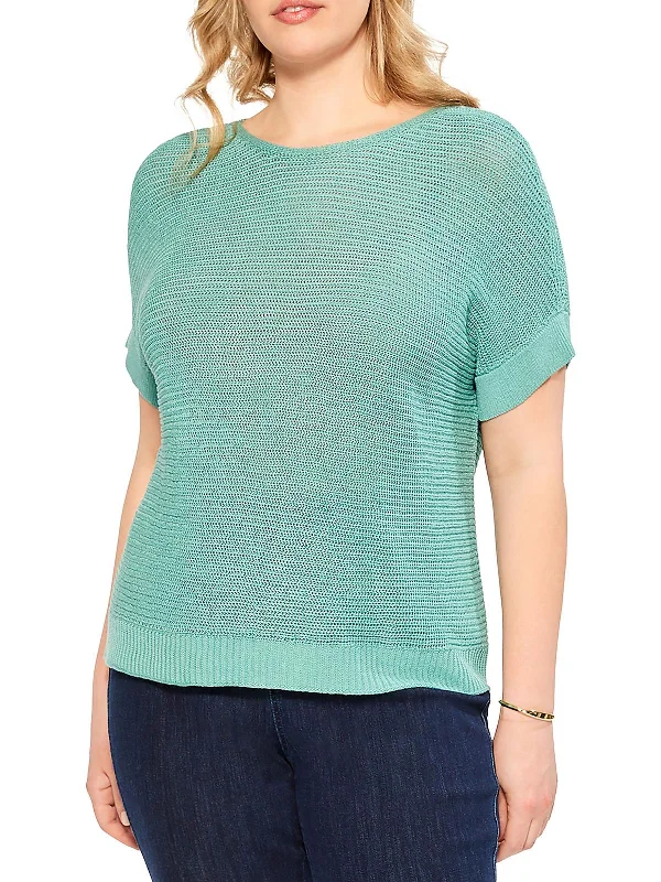 Womens Crochet Knit Pullover Sweater Mesh Sweater Canvas Denim